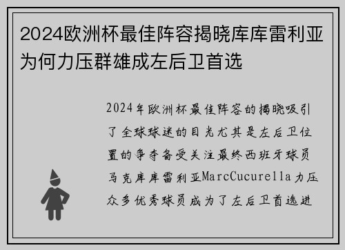 2024欧洲杯最佳阵容揭晓库库雷利亚为何力压群雄成左后卫首选